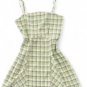 Green Plaid Sleeveless Dress
